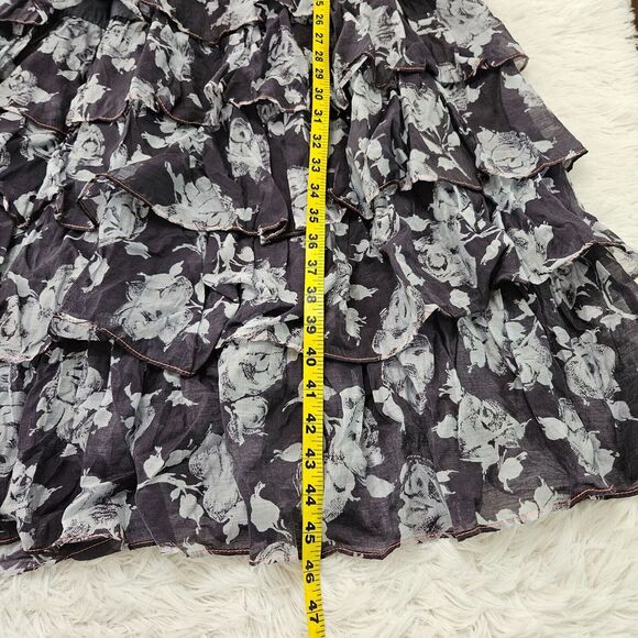Azoe Blue Gray Floral Sleeveless Layered Tiered Ruffle Midi Dress Sz L Ethereal‎ - Picture 3 of 8